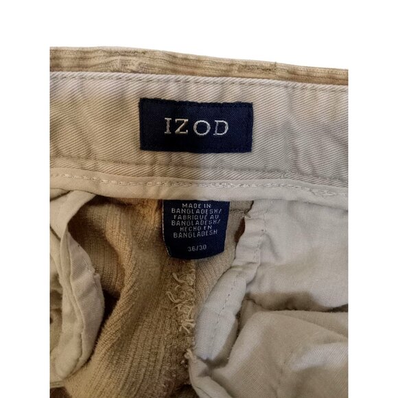 IZOD Corduroy Pants RN36543 Mens Size 36/30 Beige Flat Front Straight Leg - Picture 3 of 6